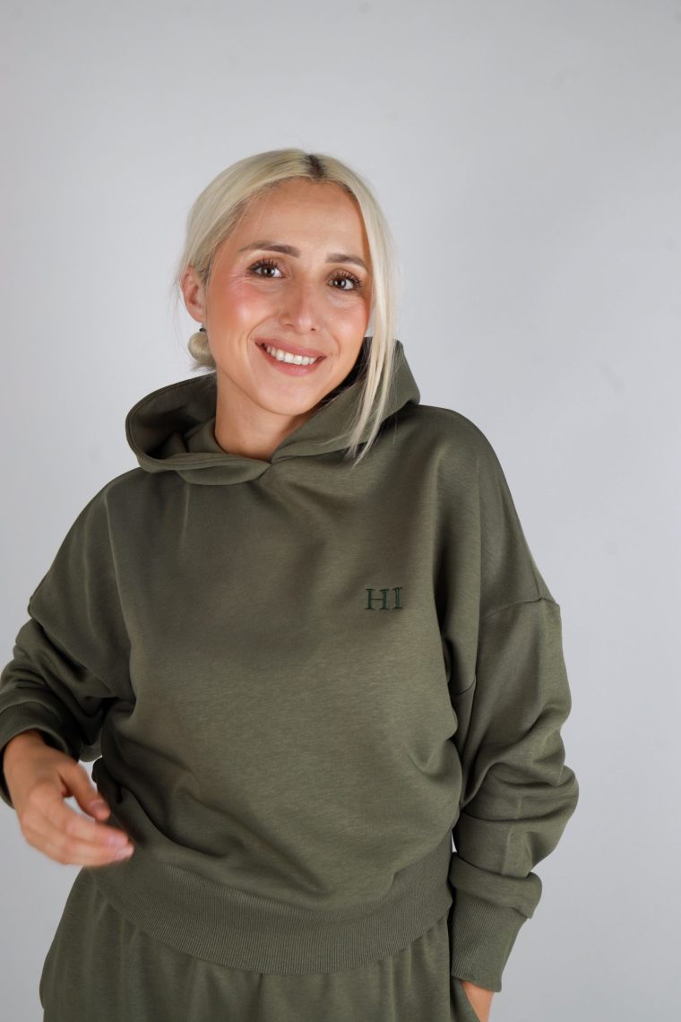 HI cropped gornji dio sa kapuljačom-Maslinasto zelena