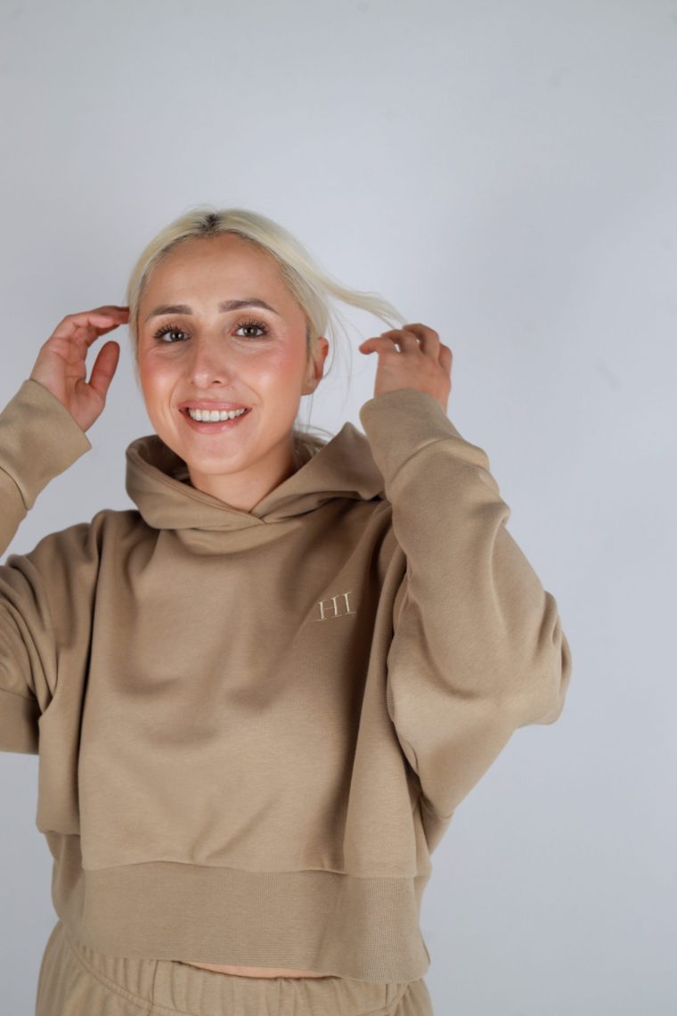 HI cropped gornji dio sa kapuljačom-Svijetlo smeđa