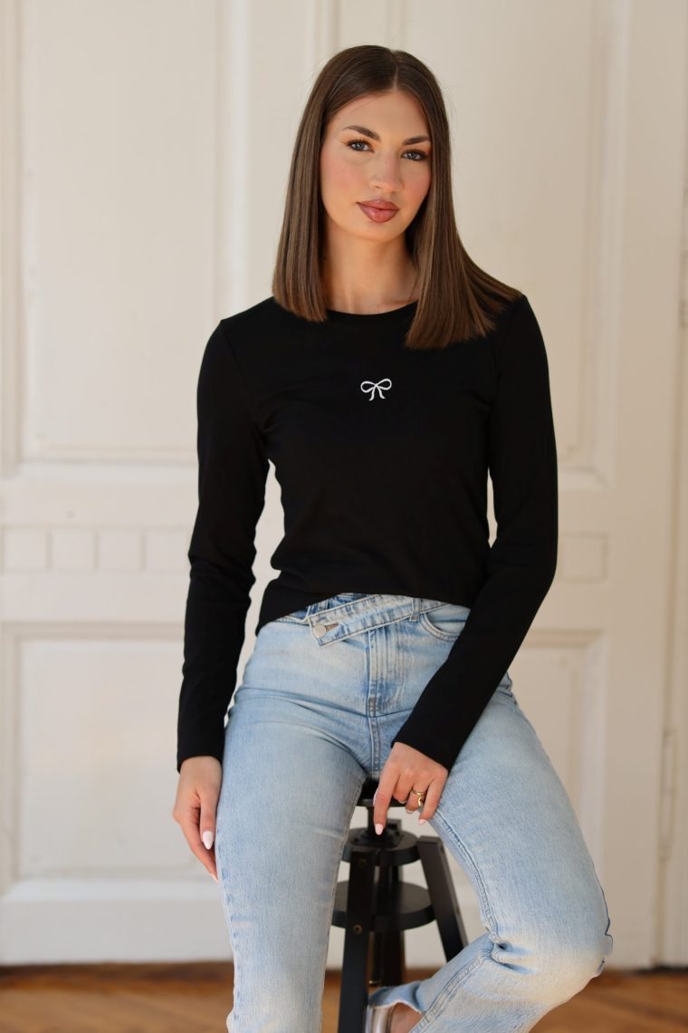 Signature majica dugi rukav - Crna